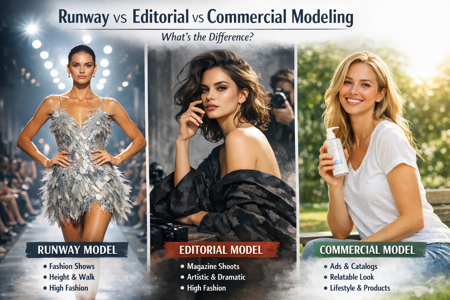 Runway vs Editorial vs Commercial Modeling: What’s the Difference?